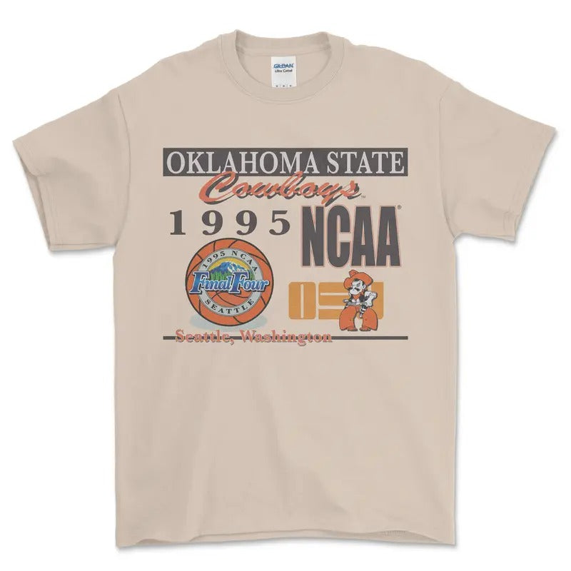 1995 NCAA Oklahoma State Cowboy T-Shirt, graphic vintage sports tees for men