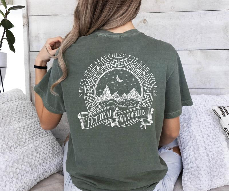 2 Slide Design, Fictional Wanderlust, Bookish T-Shirt, Bookworm, Book Shirt, Book Lover Shirt, Bookish Gift, Book Lover, Librarian Shirt,
