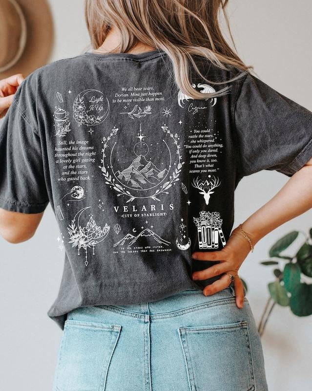 2 Slide Design, SJM graphics t-shirt, Velaris shirt, SJM shirt, A Court of Thorns and Roses Court, SJM fan shirt, Sjm merch