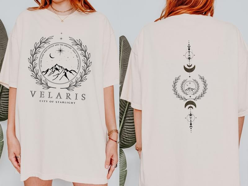 2 Slide Design, Velaris City Of Starlight two sided back print, Officially Licensed SJM merch, Bookish T-Shirt, Night Court Shirt, ACOTAR shirt