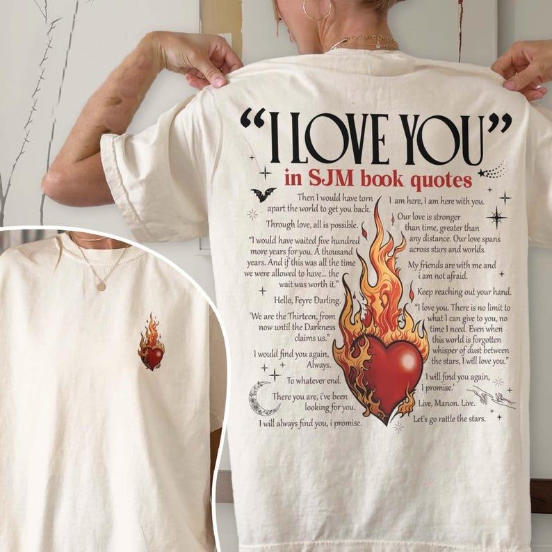 2 Slides, I Love You in Book Quotes T-Shirt, Acotar Book Lover Graphic Tee, Sjm Merch, Bookish Era Clothing Gift, Romance Reader Shortsleeve