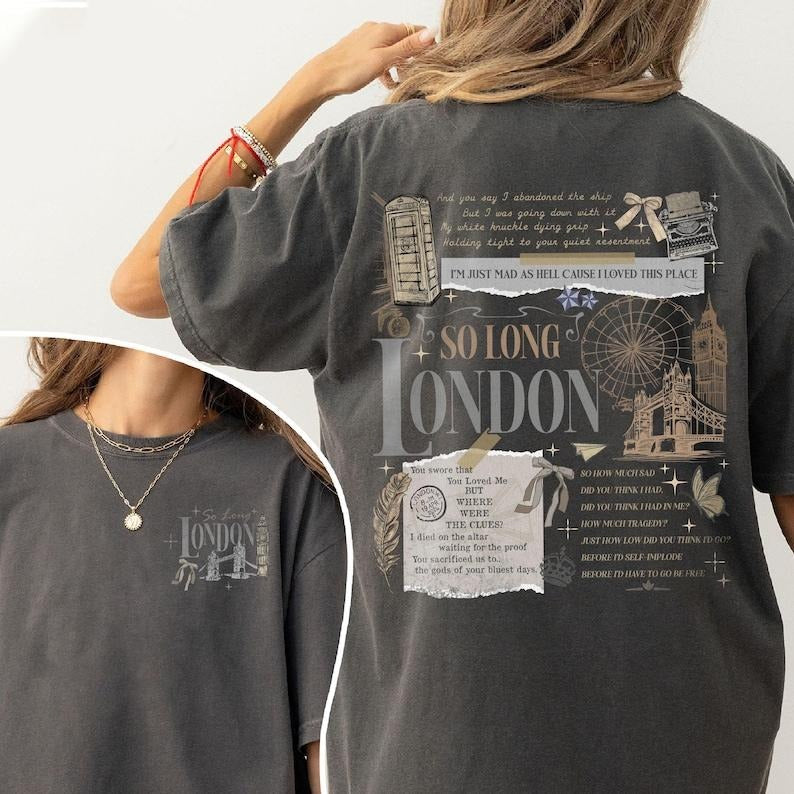 2 Slides, So Long London Shirt, the Tortured Pd Shirt, Swiffttie Tee, Trendy Albums Shirt, Gift for Svviftie Cotton Cotton Crewneck