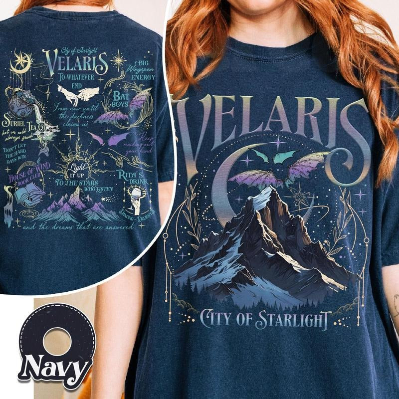 2 Slides, Velaris City of Starlight Shirt, The Night Court Shirt, Bookish Gift, Court Of Dreams, City Of Starlight Acotar Merch Cotton Crewneck