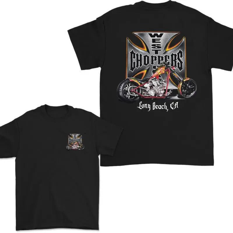 2000s West Coast Choppers 2 Sided T-Shirt, Long Beach CA Motorcycle T-shirt, Casual Women's Shirt, Men Clothing, Unisex Cotton Classic Menswear Tops