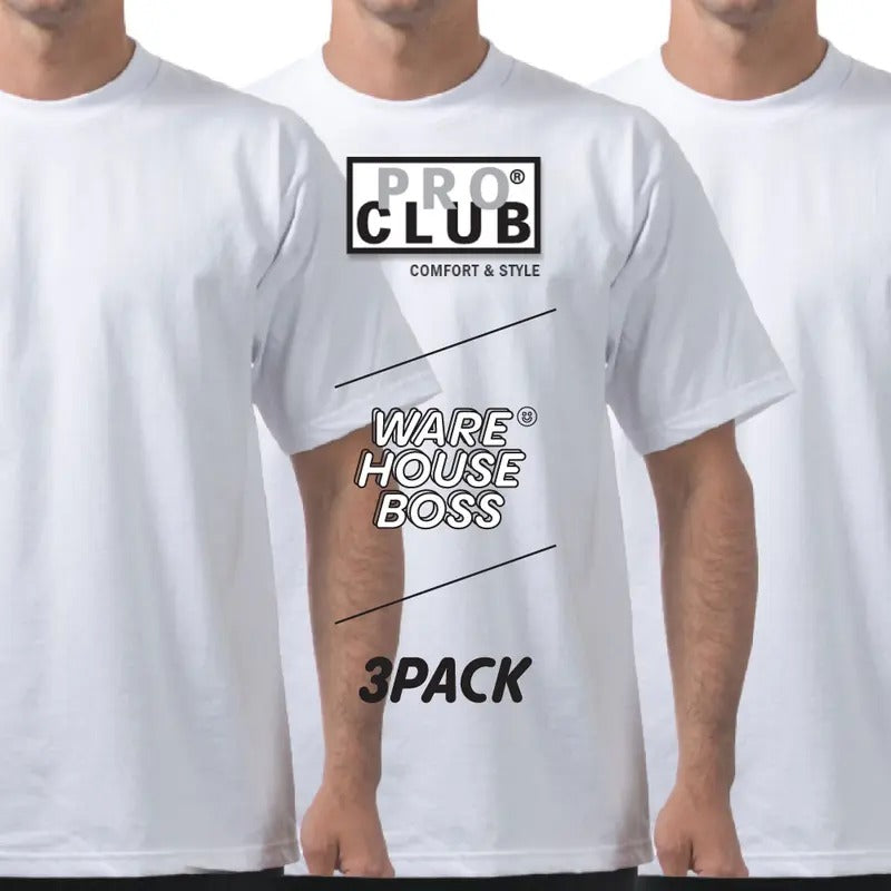 3 Pack PROCLUB Men's Heavyweight Short Sleeve Shirts PRO CLUB Plain Crew neck T Shirt Casual Basic Cotton Tee Basic Shirts Hip Hop Harem Big and Tall