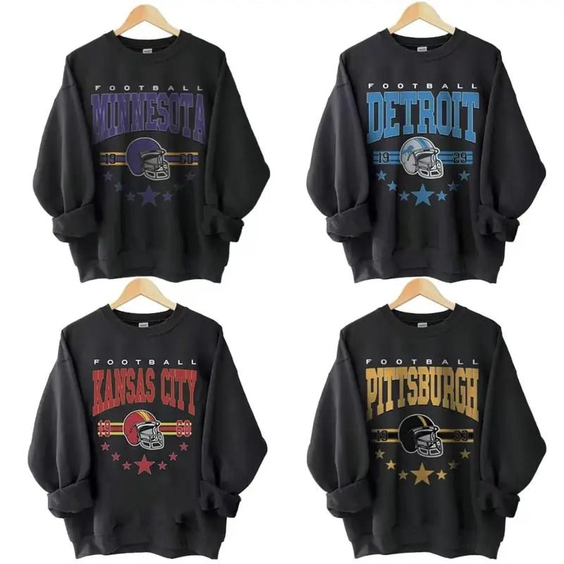90s All Team Football Black Sweatshirt, Vintage 1960 Football Sweatshirt, Cowboy Football Game Day Shirt, All Team Shirt Gift Football Fan Menswear