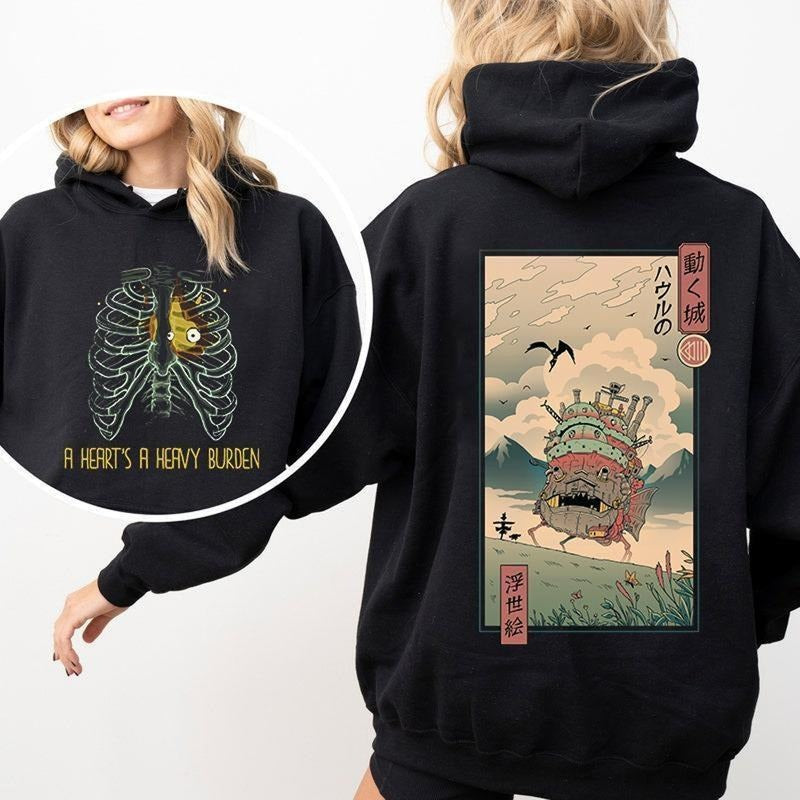 A Heart's A Heavy Burden 2 Sided Hoodie, Sweatshirt, T-shirt, Howls Moving Castle Tee, Studio Ghibli, Anime