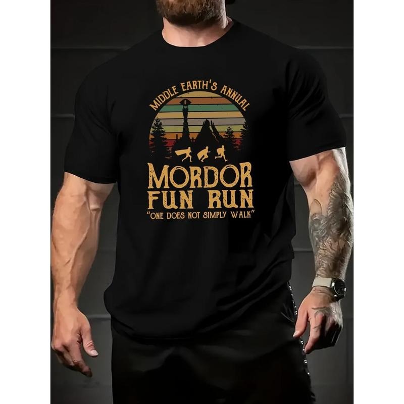 A person is not just walking. Letter printed T-shirt men's casual style summer and autumn slightly elastic round neck T-shirt Made in USA