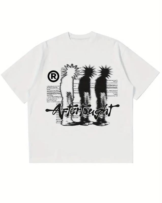 Afterthought Graphic T-shirt, Crew Neck Tee, Y2K Short Sleeve Top, Spring Summer Streetwear for Women