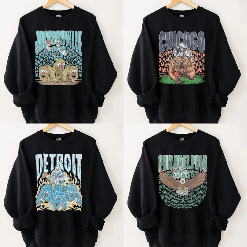 All Teams Football Vintage Style Sweatshirt, Classic Cotton Unisex Sweatshirt Fit Menswear Tops