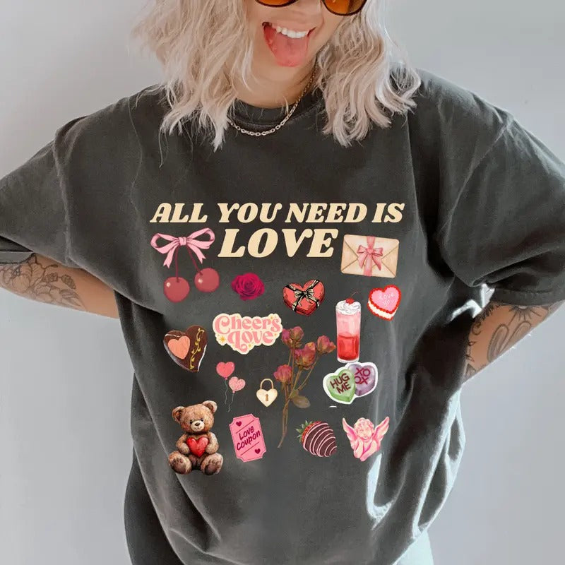 All you need is Love doodles Shirt ~ Unisex Apparel Relaxed Fit Printed In The USA Clothing Womenswear Casual Comfort Cotton Top Athletic Boho Chic