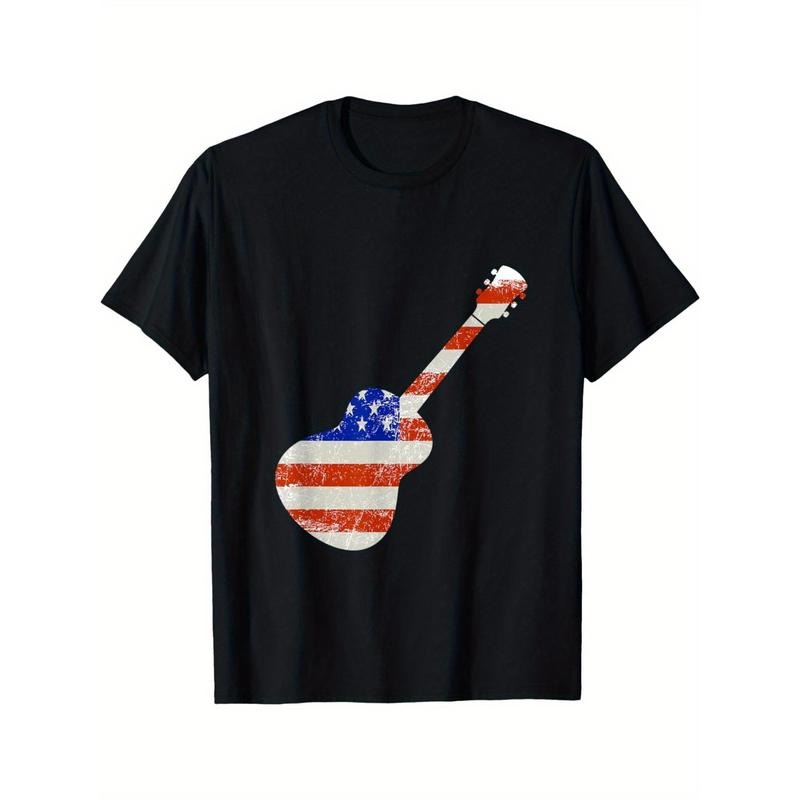 American flag rock band guitar T-shirt Made in USA