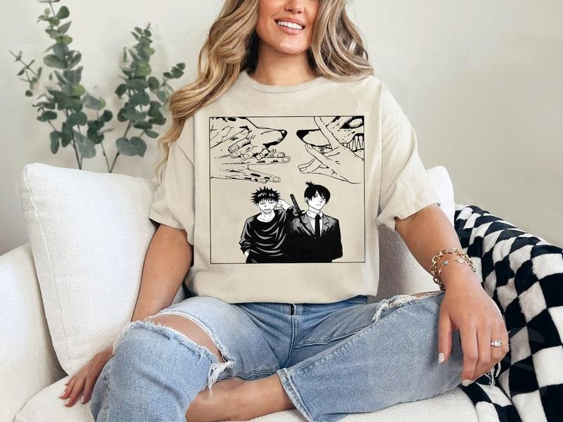 Anime Aki and Megumi T-Shirt and Sweatshirt, Chainsaw Man Shirt, Jujutsu Kaisen Shirt, Anime Hand Sign Shirt, Denji, Pochita, Aki Chainsawman Shirt, JJK Megumi Shirts, Gift For Otaku, Megumi Hand Sign Shirts, Anime Kon, Megumi Divine Dogs Shirt Sweatshirt