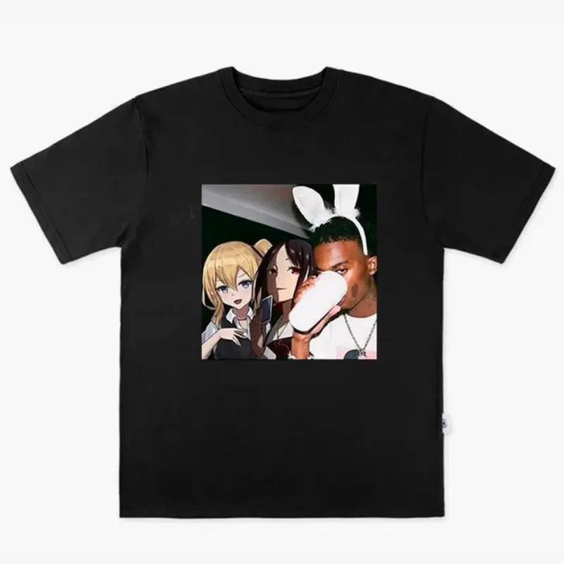 Anime Characters & Urban Style T-Shirt, Unique Streetwear Graphic Tee, Black Unisex Cotton Top, Casual Menswear & Womenswear Top, Gift for Anime Fans