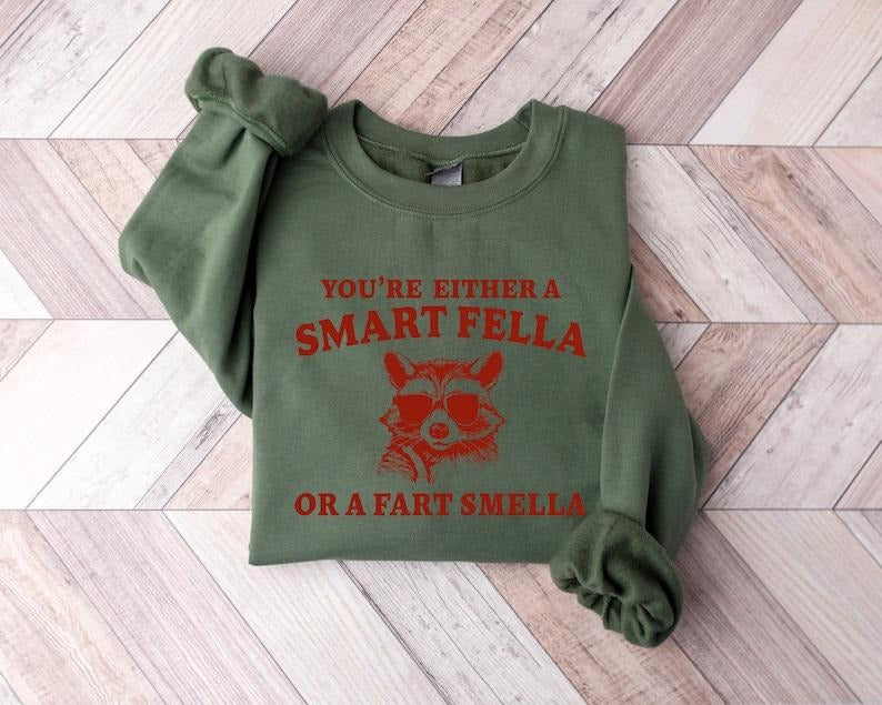 Are You A Smart Fella Or Fart Smella? Retro Cartoon T Shirt, Weird T Shirt, Meme T Shirt, Trash Panda T Shirt, Unisex T-shirt, sweater and Hoodie