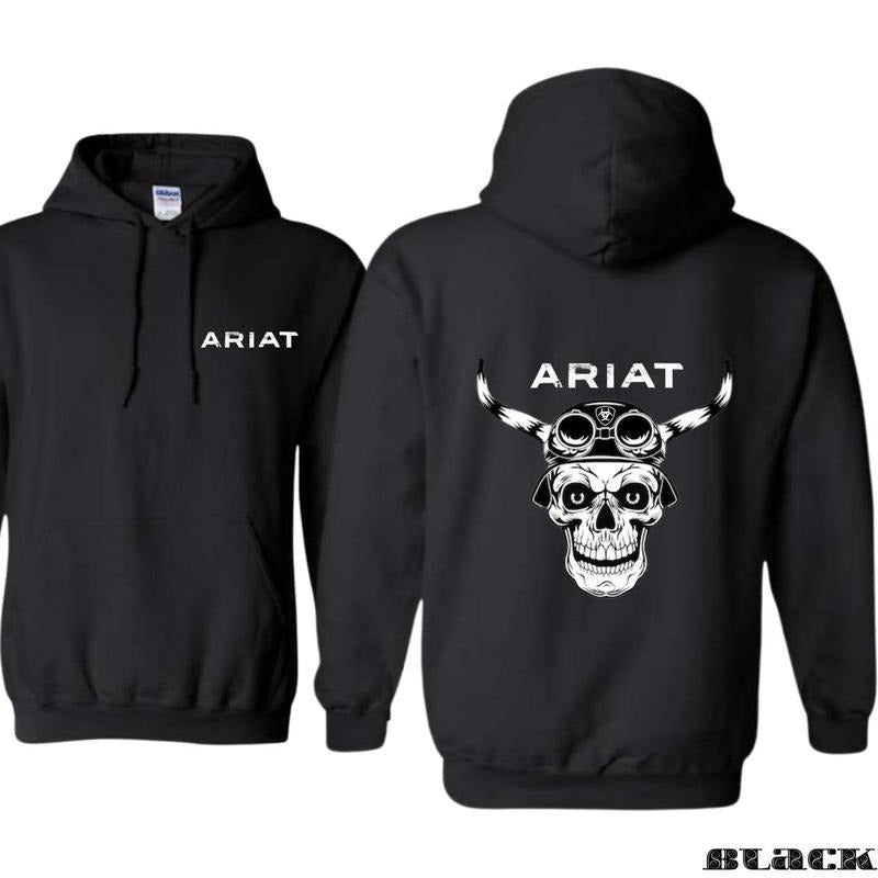 Ariat Unisex Hoodie, Intricate Dual Bull Skull Design, Perfect for Everyday Wear Hoodie, Womenswear, trend