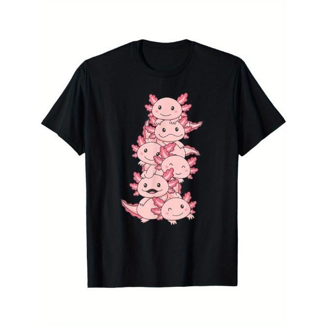 Axolotl Pile Cute Animals Kawaii Anime Funny Axolotl T-Shirt Made in USA