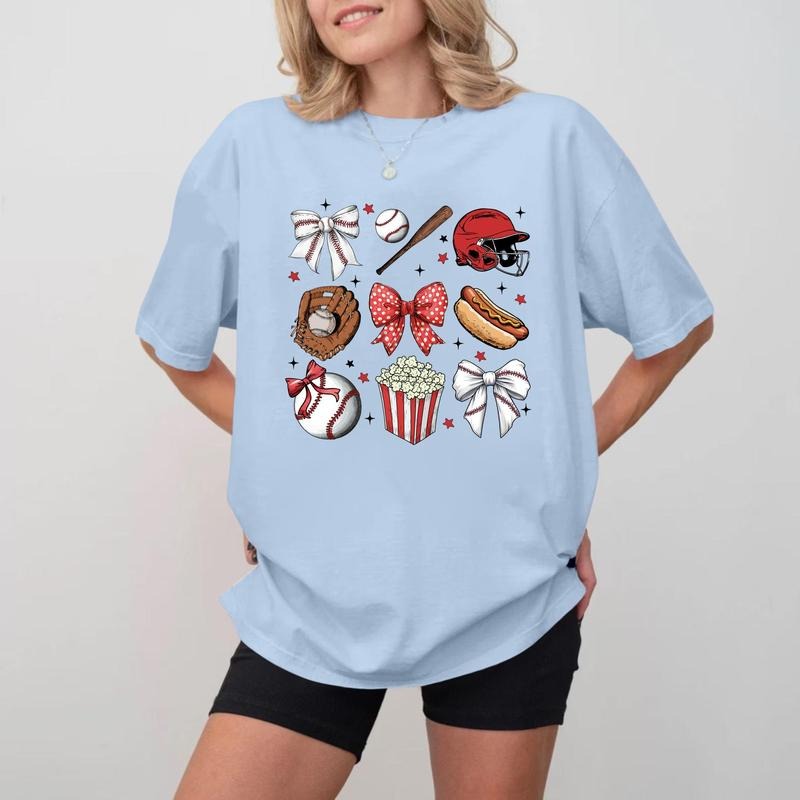 Baseball Accessories Print Crewneck, Unisex Cotton Mother's Day Tee