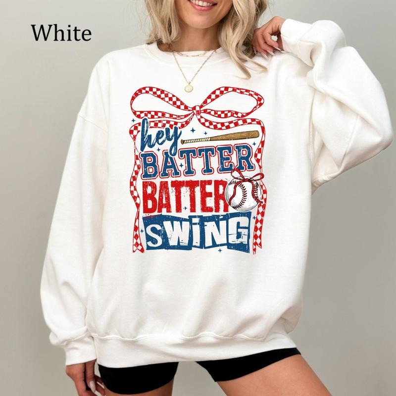 Baseball Batter Batter Swing Sweatshirt, Checkered Baseball Coquette Shirt, Game Day Outfit, Baseball Mom Shirt, Vintage Baseball Gift, Cozy Fleece Sweatshirt, Everyday Casual Comfort