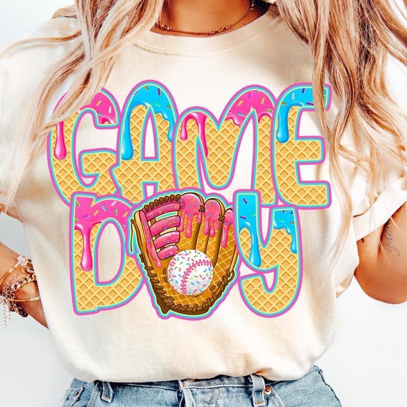 Baseball Ice Cream Print Shirt, Vintage Sport Mom Tee tshirt, Unique Game Day Look tshirt, favorite shirts