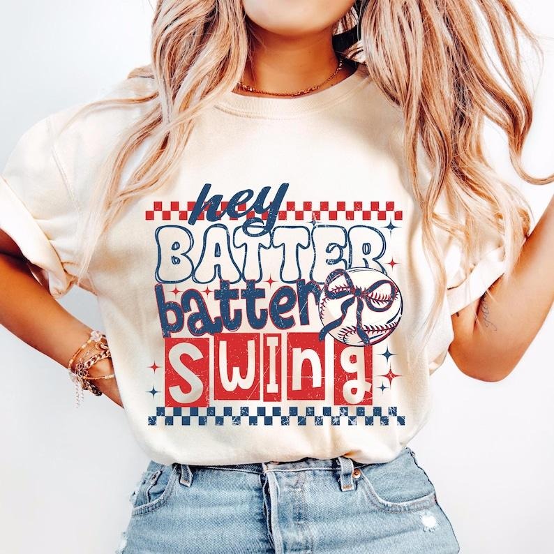 Batter Swing Baseball Shirt with Retro Checkered Coquette for Moms T-Shirt