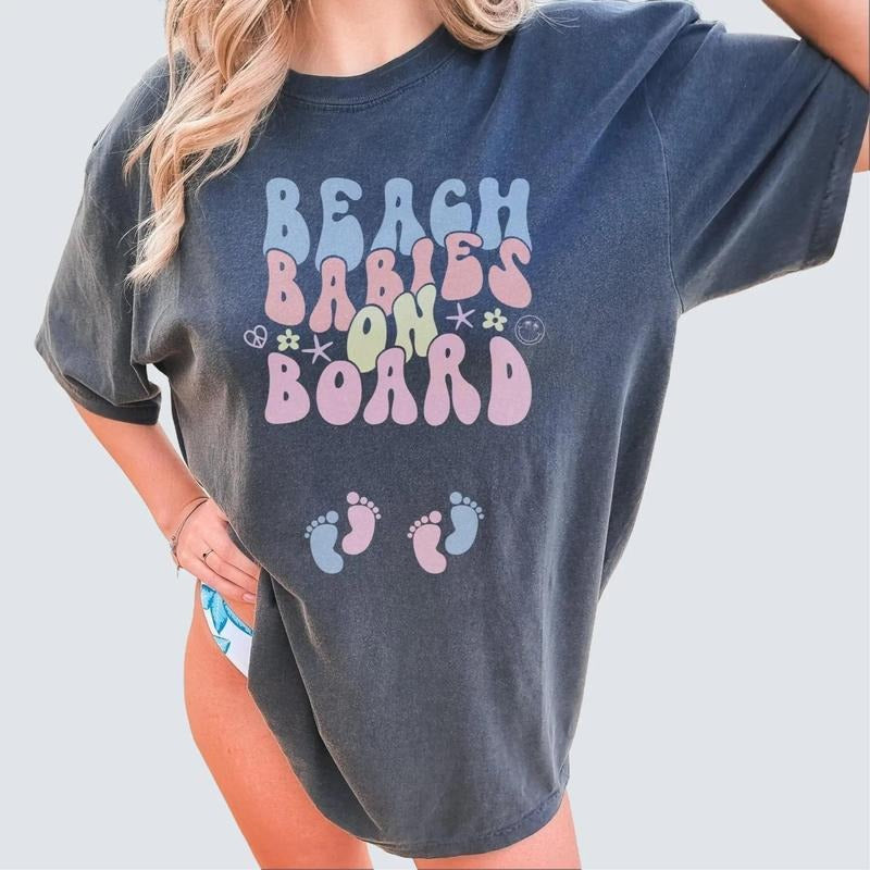 Beach Babies On Board Shirt, Twins Pregnancy Announcement Tee, Summer Maternity Cruise T-shirt, Baby Reveal Gift for Mom, Unisex Fabric