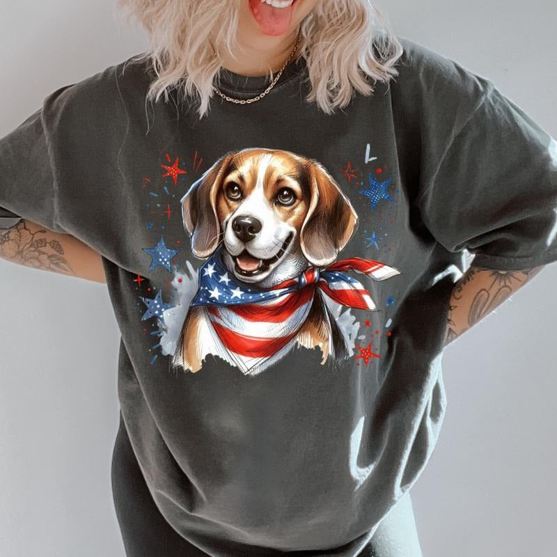 Beagle Patriotic Dog Shirt ~ Unisex Apparel Relaxed Fit Printed In The USA Clothing Womenswear Casual Comfort Cotton Top Athletic Boho Chic