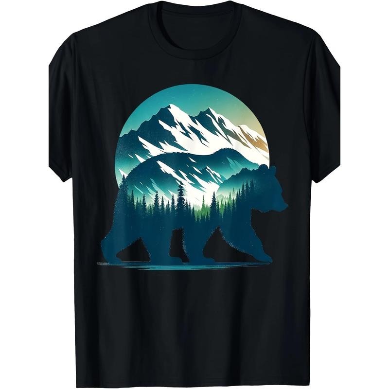 Bear Nature Mountain Tree Fun outdoor gift for Men and Women T-shirt Made in USA