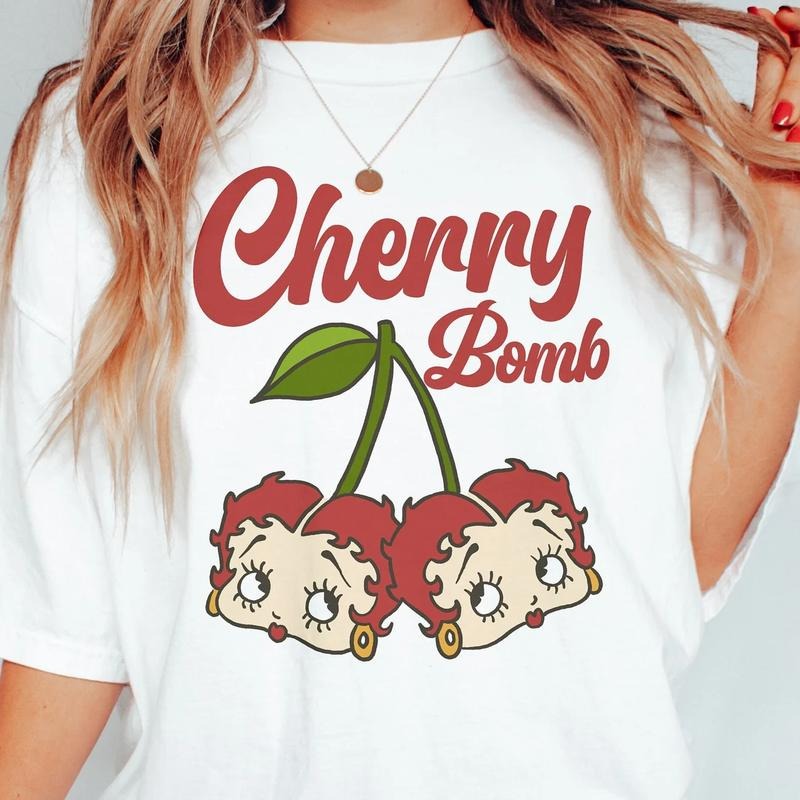 Betty Boop Cherry Bomb T Shirt, 90s Cartoon Shirt, Betty Boop Fans Shirt, Soft Girl Aesthetic Tee, 90's Clothes, Old Classic Boop, Womens Betty Boop Top, Unisex T-Shirt, Gifts For Her, Short Sleeve Tee Shirt