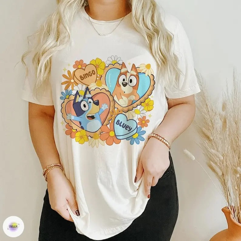 Bingo Bluey Shirt, Bluey Heart shape Shirt , Funny Bluey Matching Shirt, Couple Sweater