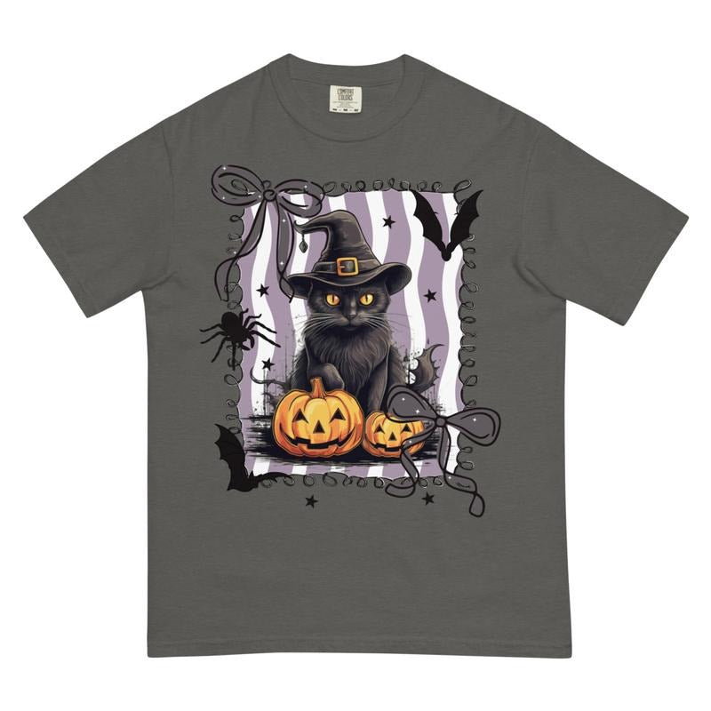 Black Cat Halloween Shirt ~ Unisex Apparel Relaxed Fit Printed In The USA Clothing Womenswear Casual Comfort Cotton Top Athletic Boho Chic Everyday Flamingostyle{n002}2