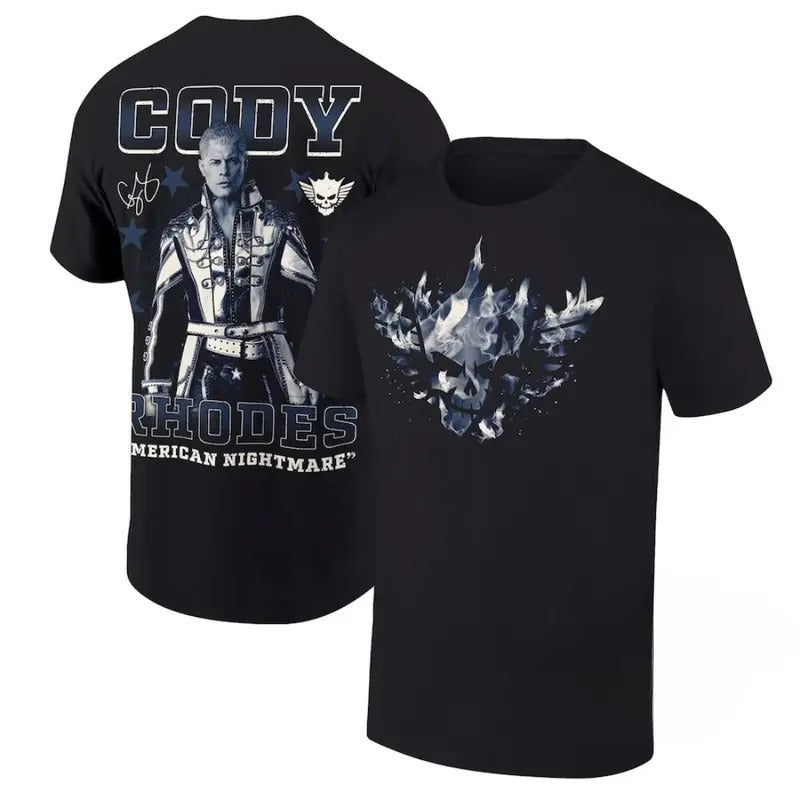 Cody Rhodes American Nightmare Unisex 2 Sides T-Shirt, Ripple Junction Cody Rhodes Blue Tonal Fire Shirt, WWE Professional Wrestler Fan Gift For Men Women Unisex Tee, Crew Neck SweatShirt, Hoodie, 100% Cotton, Black/White/Red/Navy/Blue, S-5XL