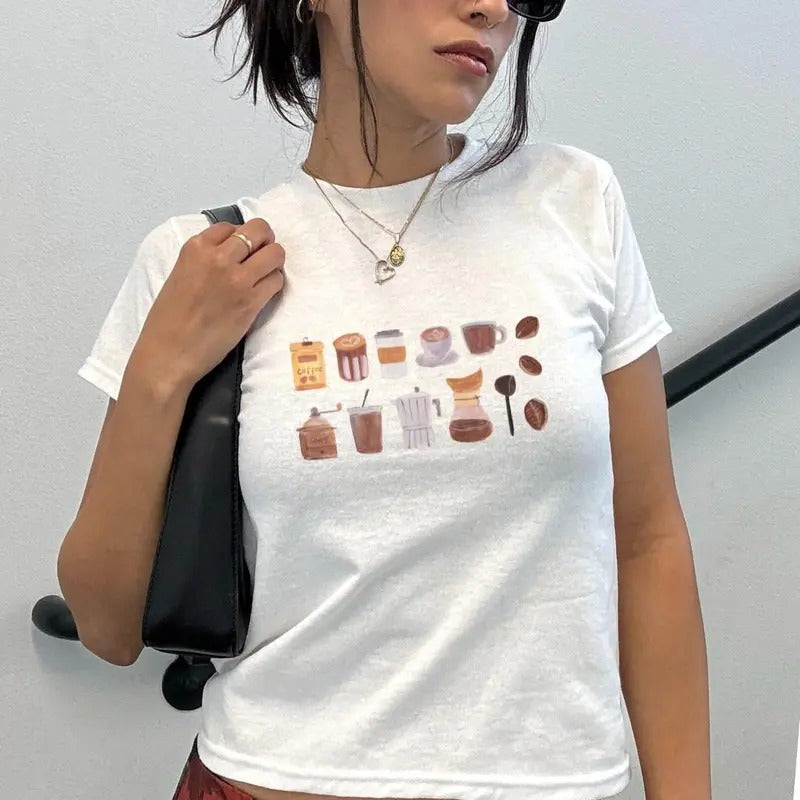 Bold and Trendy Baby Tee with Coffee Watercolor Design, Perfect for Any Casual Setting - Comfort Cotton Top