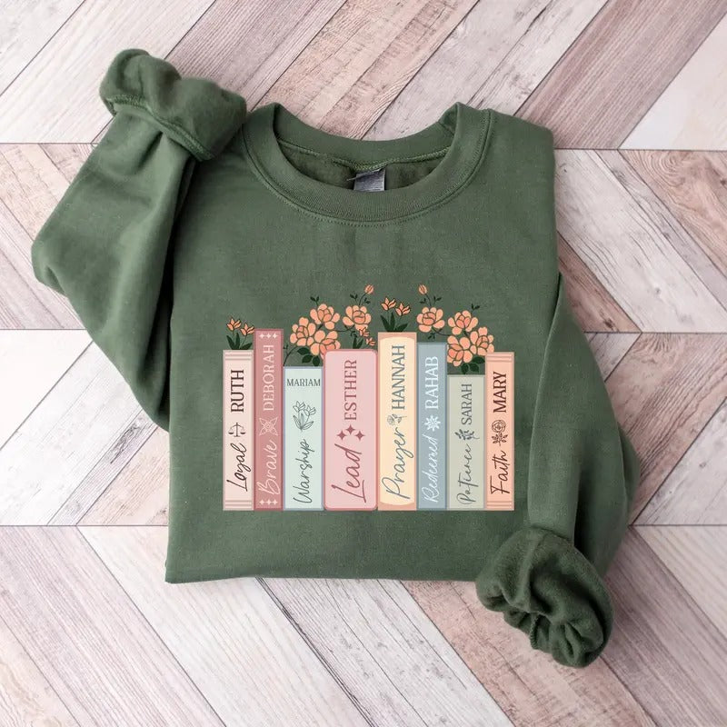 Books Christian Sweatshirt, Women Of The Bible Sweatshirt, Christian Women Sweater, Floral Books Christian Shirts, Jesus Church, Christian Book Lover Shirt