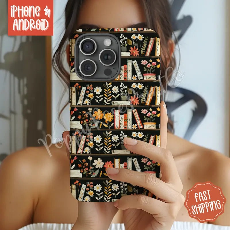 Bookshelf Phone Case Mag Safe Compatible Magnetic Tough Cases