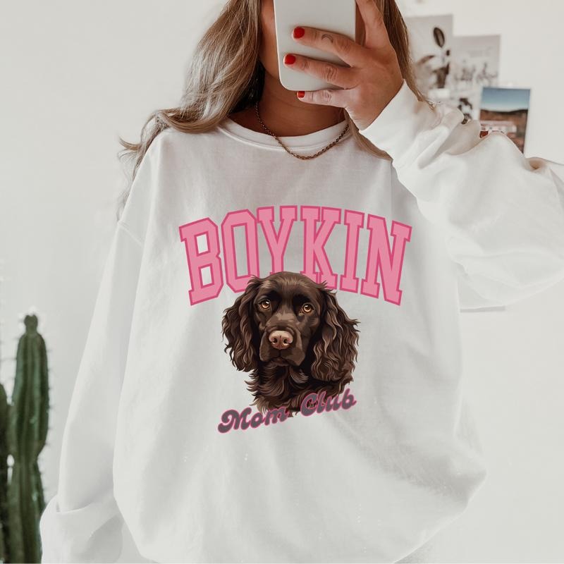 Boykin Mom Club Sweatshirt ~ Sweatshirt Unisex Apparel Relaxed Fit Printed in the USA Clothing Womenswear Casual and Comfortable