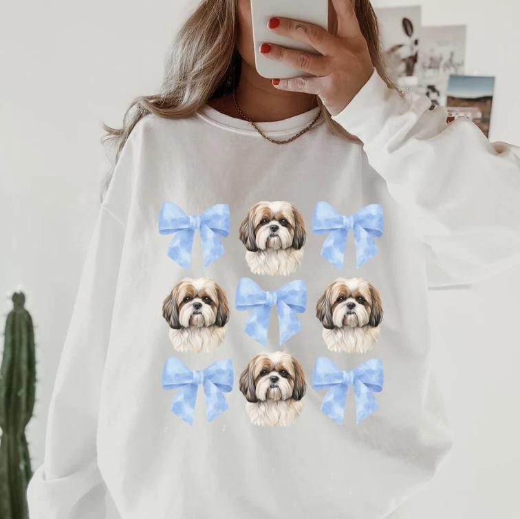 Brown and White Shih Tzu crewneck sweatshirt unisex Soft Pullover