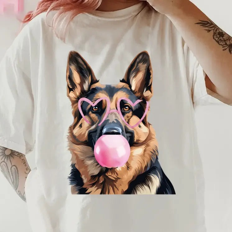 Bubblegum German Shepherd Shirt ~ Unisex Apparel Relaxed Fit Printed In The USA Clothing Womenswear Casual Comfort Cotton Top Athletic Boho Chic
