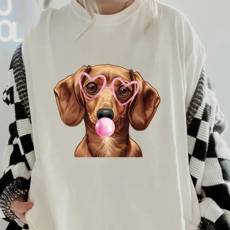 Bubblegum Short Haired Dachshund Shirt ~ Unisex Apparel Relaxed Fit Printed In The USA Clothing Womenswear Casual Comfort Cotton Top Athletic Boho Chic
