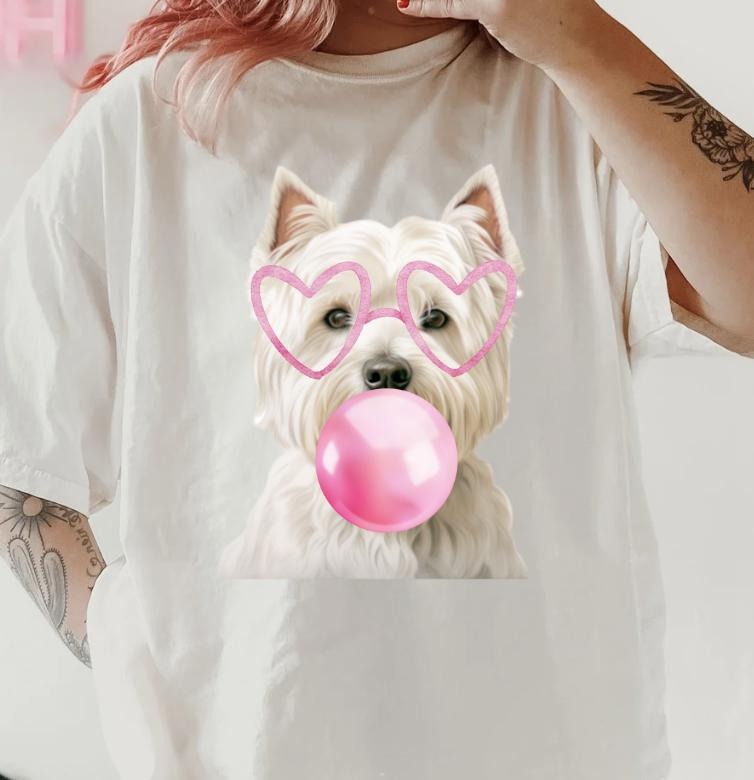 Bubblegum Westie Dog Shirt ~ Unisex Apparel Relaxed Fit Printed In The USA Clothing Womenswear Casual Comfort Cotton Top Athletic Boho Chicbrown chihuahua