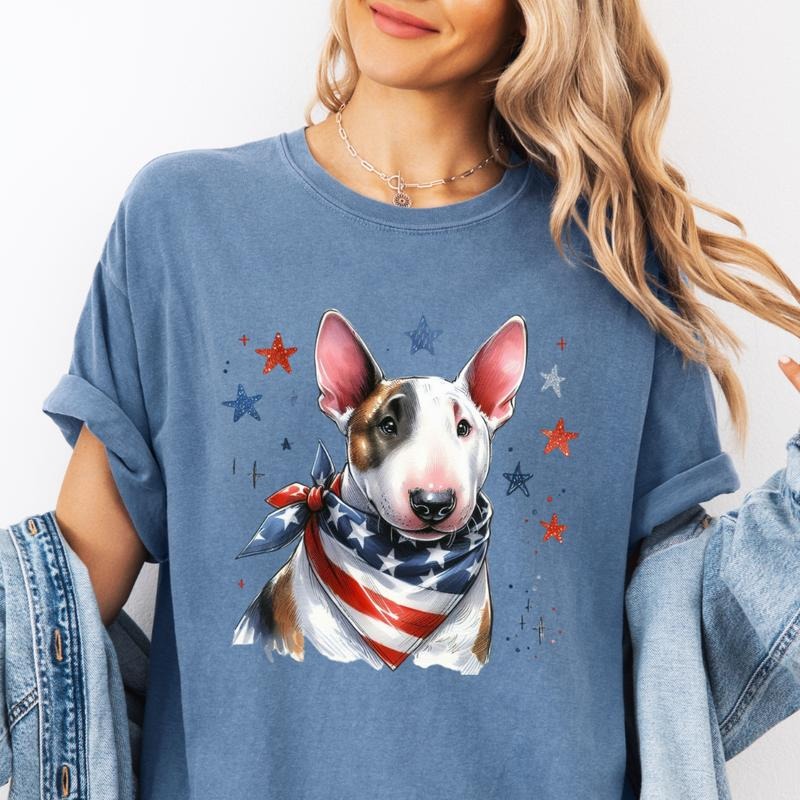 Bull Terrier Patriotic Dog Shirt ~ Unisex Apparel Relaxed Fit Printed In The USA Clothing Womenswear Casual Comfort Cotton Top Athletic Boho Chic