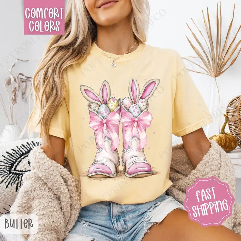 Bunny Boots Shirt Comfort Colors, Easter Tshirt, Trendy Bunny Women's Tee, Gift for Her