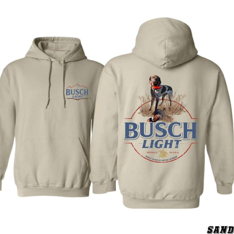 Busch Light Hoodie - Classic Outdoor Design Featuring Hunting Dog and Pheasant Graphics, country boy clothing, Perfect for Beer Lovers and Hunting Enthusiasts, Unisex Hoodie for Cozy Comfort and Rugged Outdoor Style Menswear Sweaters