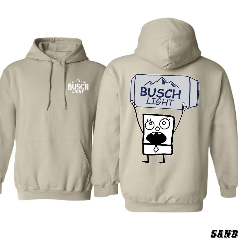 Busch Light Hoodie - Fun Cartoon Character Design, Perfect for Beer Lovers, Ideal for Casual Wear and Relaxation, Cozy and Humorous, Unisex Hoodie for Men and Women Menswear Sweaters
