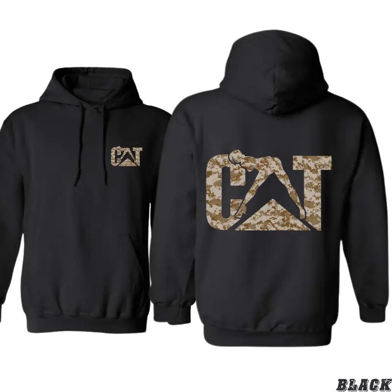 CAT Camo Hoodie - Bold Camouflage Design Featuring Construction Equipment Graphics, Unisex Hoodie for Comfort and Rugged Style - Sweatshirts, Menswearstyle{n002}2