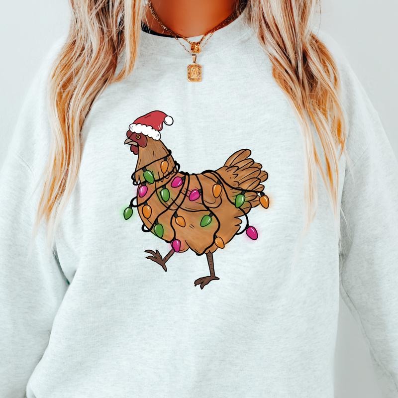 CHRISTMAS CHICKENS CREWNECK CASUAL CHRISTMAS GRAPHIC SWEATSHIRT UNISEX RUNS TRUE TO SIZE Womenswear Hoodie