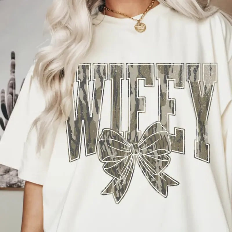 Camo Wifey Hunting Shirt~ Unisex Apparel Relaxed Fit Printed In The USA Clothing Womenswear Casual Comfort Cotton Top Athletic Boho Chic