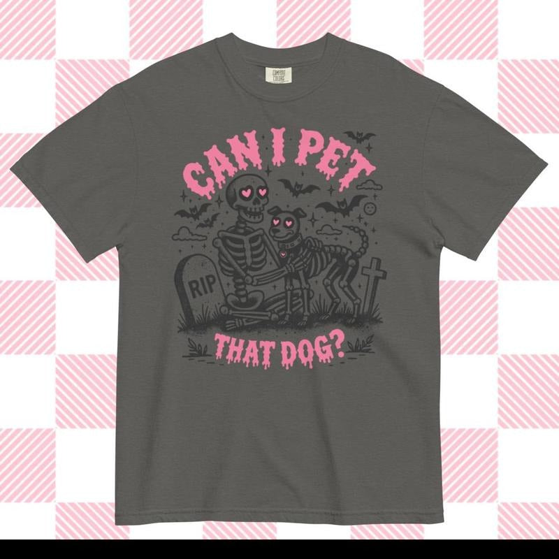 Can I Pet that Dog? Halloween Shirt - Comfort Colors Unisex Apparel Relaxed Fit Printed In The USA Clothing Womenswear Casual Comfort Cotton Top Athletic Boho