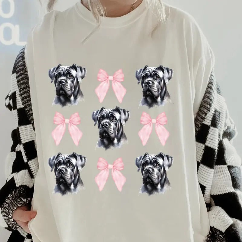 Cane Corso and bows Shirt~ Unisex Apparel Relaxed Fit Printed In The USA Clothing Womenswear Casual Comfort Cotton Top Athletic Boho Chic
