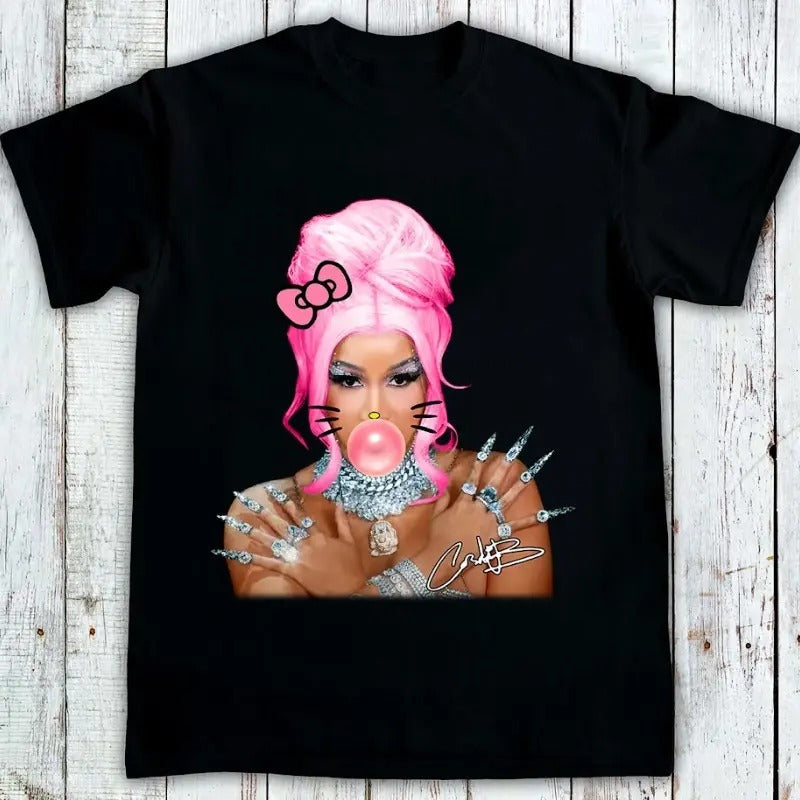 Cardi.B Pink Kitty Cute Graphic Tee Shirt